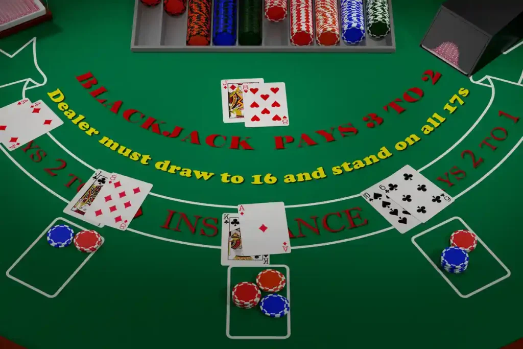 Blackjack asztal kártyákkal