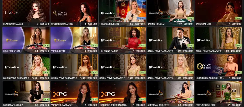 BetLabel élő kaszinó játékválaszték valódi krupiékkal, mint baccarat, rulett és blackjack.