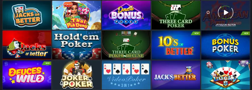 BetLabel online kaszinó póker játékok, mint Jacks or Better, Hold'em és Three Card Poker.