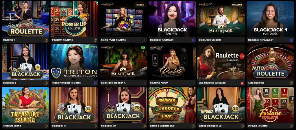 Fairspin élő kaszinó játékok választéka, többféle rulett és blackjack asztallal online játékosoknak.