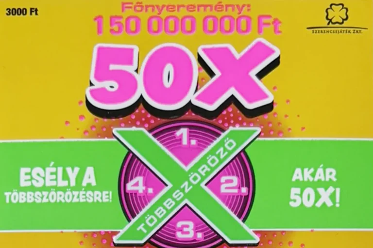 50X kaparós sorsjegy, akár 150 millió Ft főnyereményű, többszörözős játékos sorsjegy Magyarországon