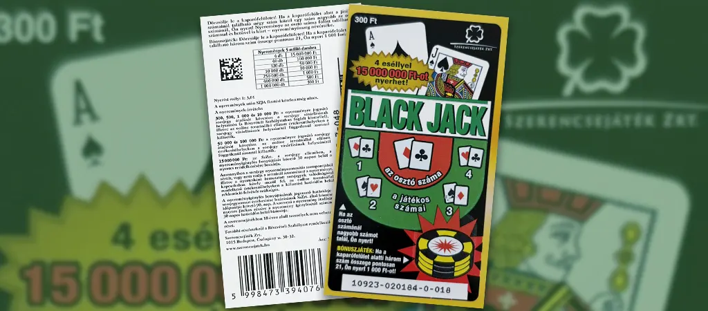 Black Jack sorsjegy, klasszikus kaparós sorsjegy 15 millió forintos főnyereménnyel, Szerencsejáték Zrt.