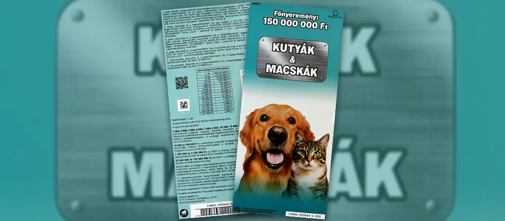 Kutyák és macskák kaparós sorsjegy, állatbarát témájú magyar kaparós játék 150 millió forintos főnyereménnyel