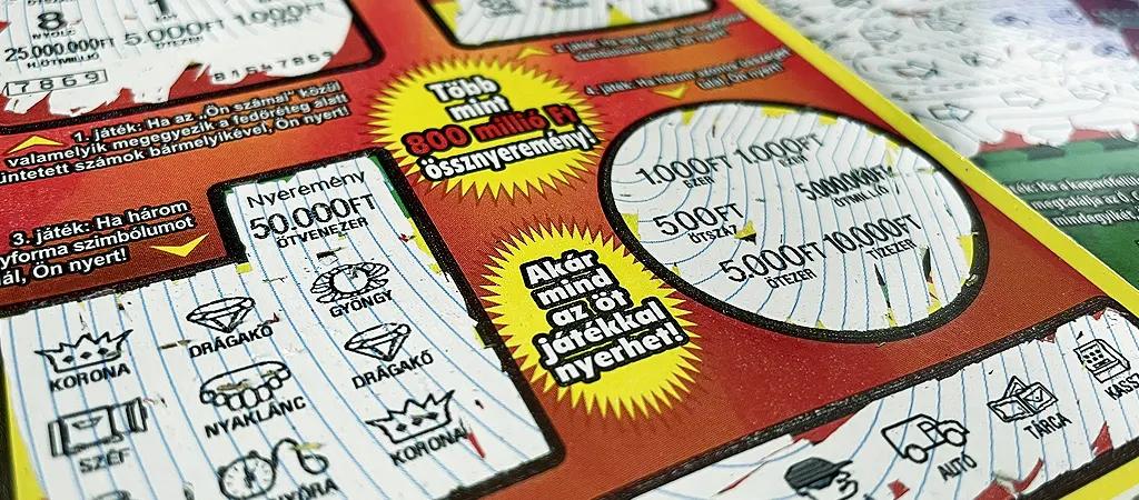Lekapart magyar kaparós sorsjegy, látható nyereményekkel és játékszimbólumokkal