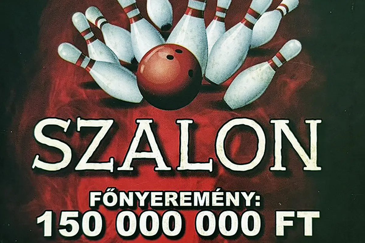 Szalon sorsjegy, bowling témájú, piros-fekete kaparós sorsjegy 150 millió Ft főnyereménnyel