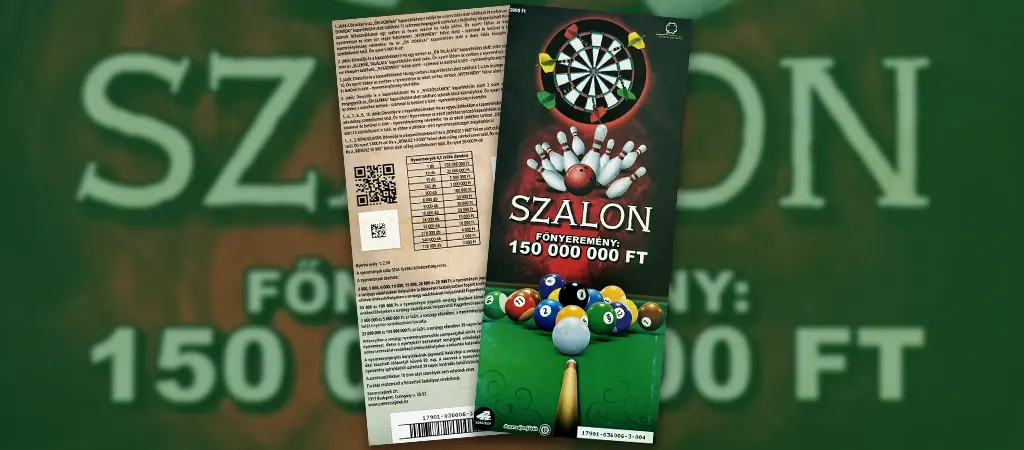 Szalon kaparós sorsjegy, biliárd és darts témájú magyar kaparós sorsjegy 150 millió forintos főnyereménnyel