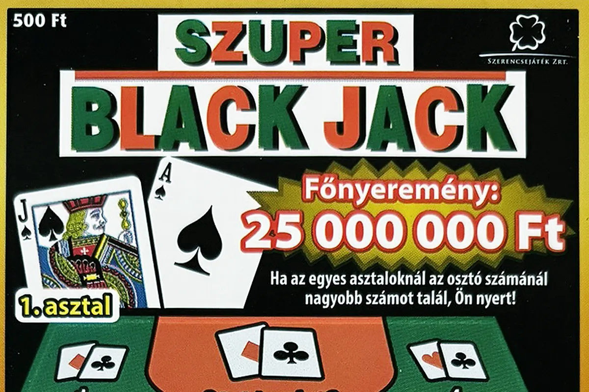 Szuper Black Jack sorsjegy, 500 forintos kártyajátékos kaparós sorsjegy 25 millió forintos főnyereménnyel