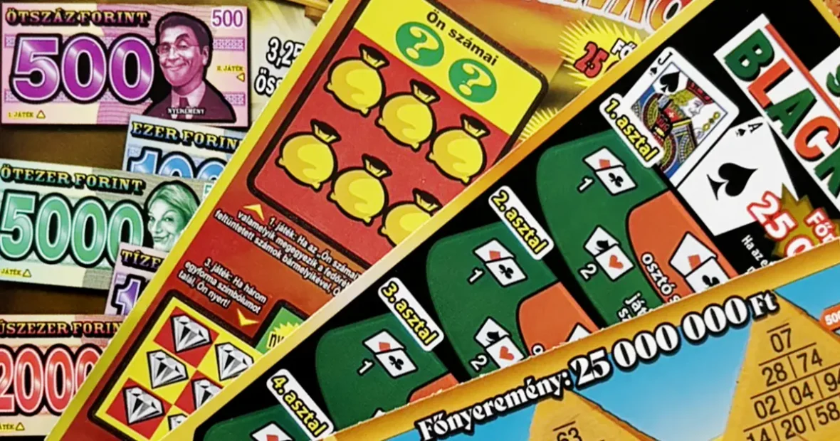 Különböző magyar kaparós sorsjegyek egymás mellett elhelyezve, amelyek a szerencsejáték egyik azonnali nyereményt kínáló formáját és a sorsjegyek változatos típusait mutatják be.