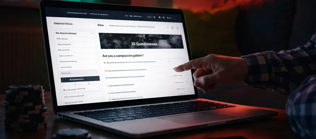 Felelős szerencsej&aacute;t&eacute;k k&eacute;rdő&iacute;v laptopon, amely seg&iacute;t felismerni a probl&eacute;m&aacute;s j&aacute;t&eacute;k jeleit