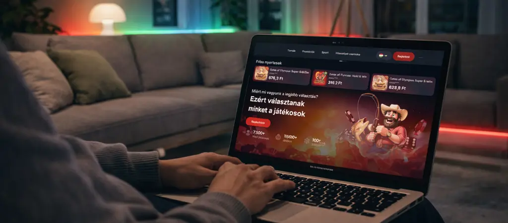 Felhaszn&aacute;l&oacute; online kaszin&oacute; regisztr&aacute;ci&oacute;s oldalt n&eacute;z laptopon k&uuml;lf&ouml;ldi kaszin&oacute; platformon