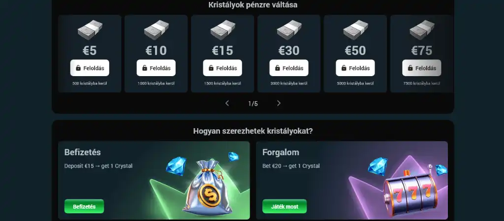 Royal Sea online kaszin&oacute; krist&aacute;ly bev&aacute;lt&aacute;si fel&uuml;lete k&uuml;l&ouml;nb&ouml;ző eur&oacute; &eacute;rt&eacute;kű jutalom opci&oacute;kkal