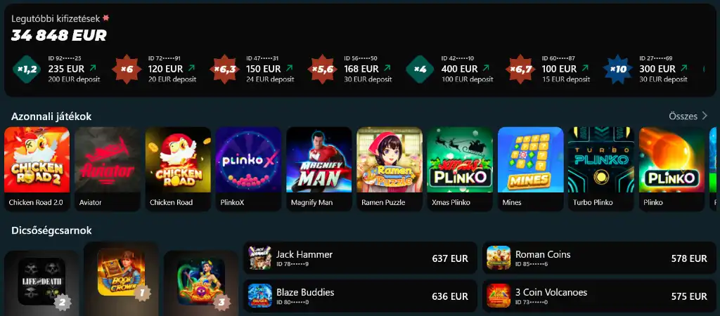 Royal Sea online kaszin&oacute; kifizet&eacute;si fel&uuml;lete legut&oacute;bbi nyerem&eacute;nyekkel &eacute;s azonnali j&aacute;t&eacute;k k&iacute;n&aacute;lattal