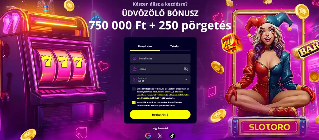Slotoro kaszin&oacute; regisztr&aacute;ci&oacute;s oldal &uuml;dv&ouml;zlő b&oacute;nusz aj&aacute;nlattal &eacute;s ingyen p&ouml;rget&eacute;sekkel &uacute;j magyar j&aacute;t&eacute;kosok sz&aacute;m&aacute;ra