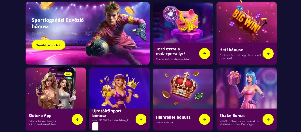 Slotoro online kaszin&oacute; k&uuml;l&ouml;nb&ouml;ző prom&oacute;ci&oacute;s aj&aacute;nlatai &eacute;s b&oacute;nuszai a fel&uuml;leten, amelyeket a magyar j&aacute;t&eacute;kosok &eacute;rhetnek el