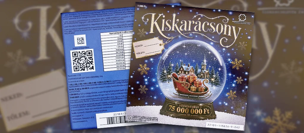 Kiskarácsony sorsjegy 2026, klasszikus kaparós sorsjegy a Szerencsejáték Zrt. kínálatából, 75 millió forintos főnyereménnyel