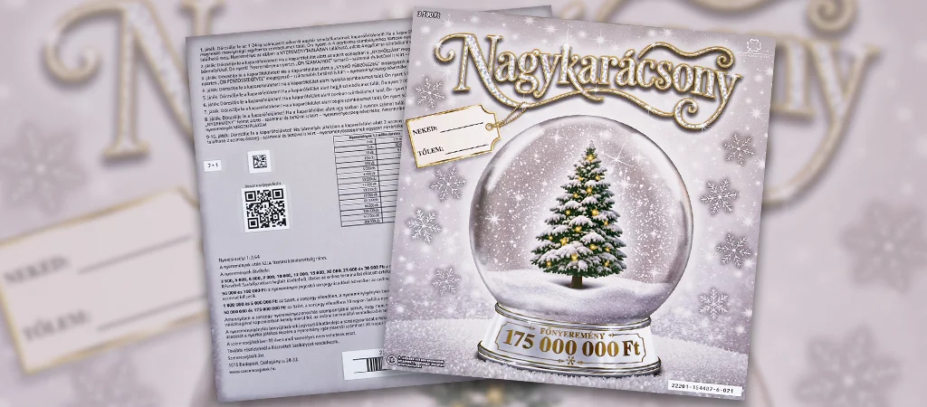 Nagykarácsony sorsjegy 2026, klasszikus kaparós sorsjegy a Szerencsejáték Zrt. kínálatából, 175 millió forintos főnyereménnyel
