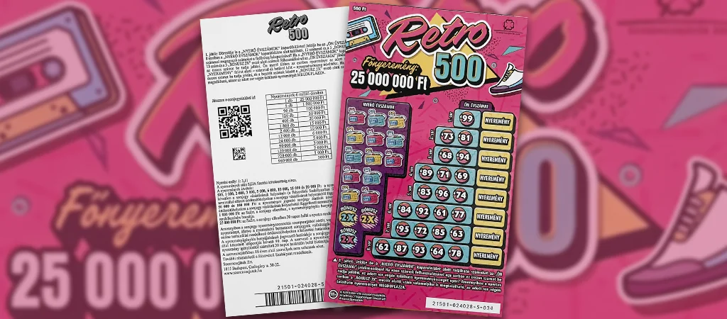 Retro 500 sorsjegy, klasszikus kaparós sorsjegy a Szerencsejáték Zrt. kínálatából, 25 millió forintos főnyereménnyel
