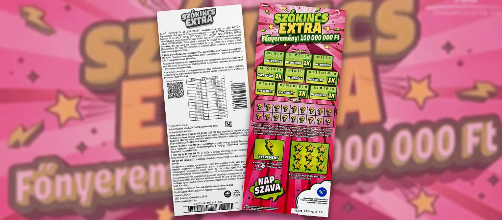 Szókincs extra sorsjegy, klasszikus kaparós sorsjegy a Szerencsejáték Zrt. kínálatából, 100 millió forintos főnyereménnyel