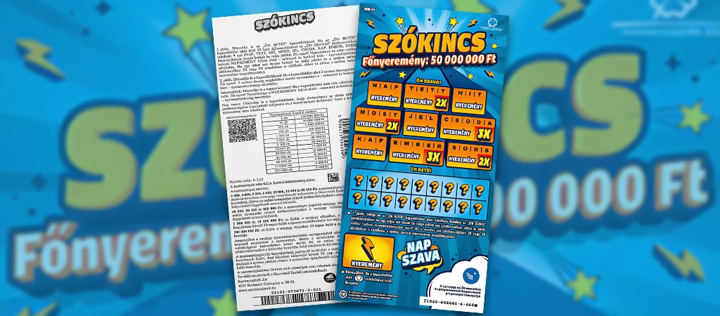 Szókincs sorsjegy, klasszikus kaparós sorsjegy a Szerencsejáték Zrt. kínálatából, 50 millió forintos főnyereménnyel